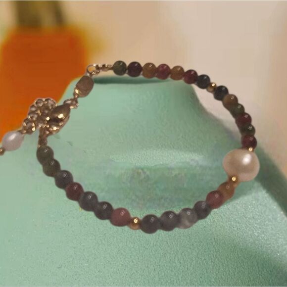 New ANTHRO 18k Gold, Tourmaline, Pearl, Gemstone Bracelet - Picture 2 of 10